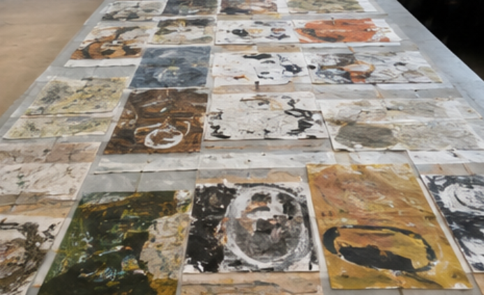 Painted papers and gestural traces from a participatory art residency