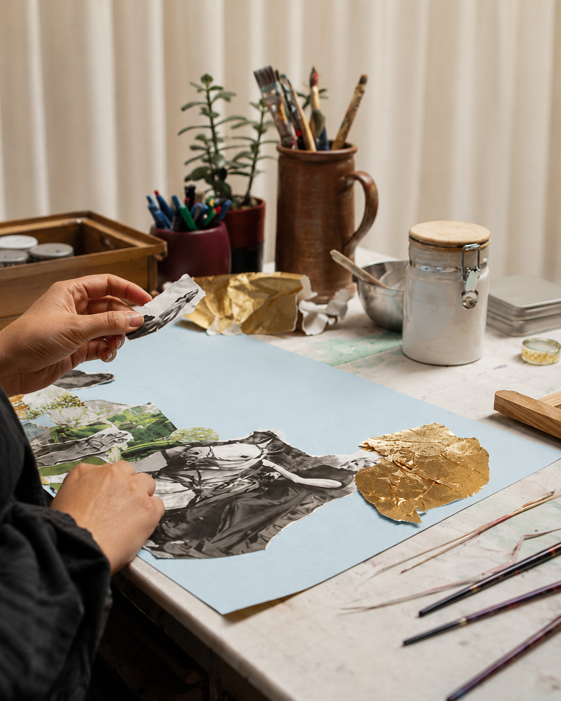 Materials and preparation before an atelier session.