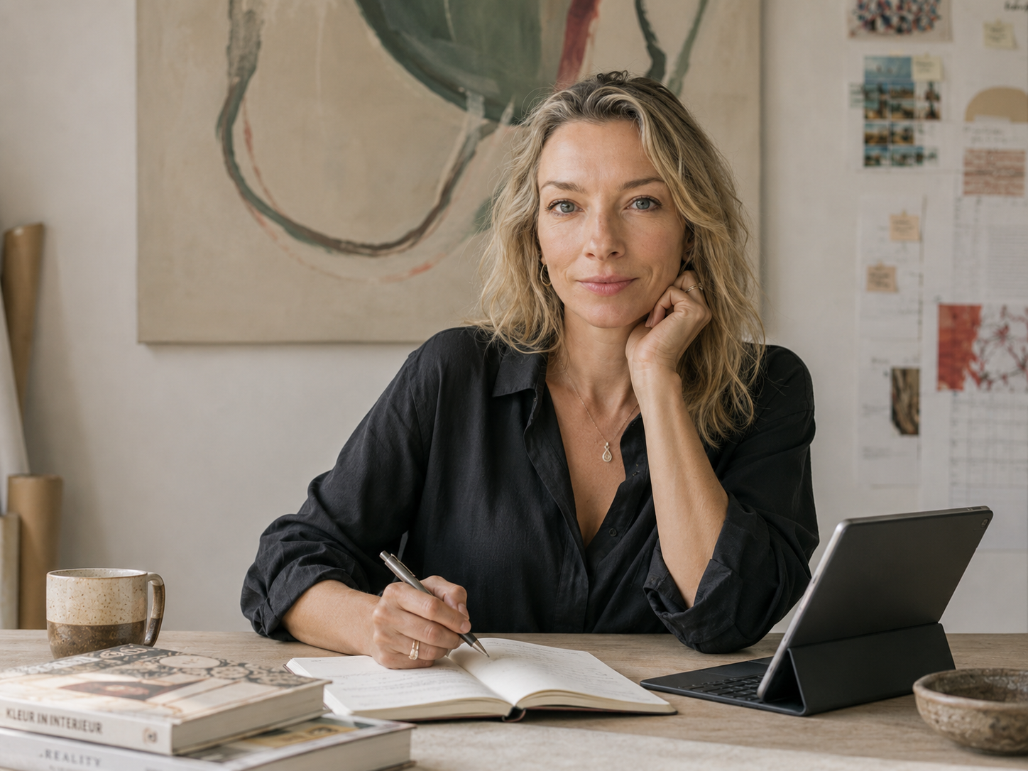 Nicky Myny in conversation at the atelier table, ready for a discovery call.